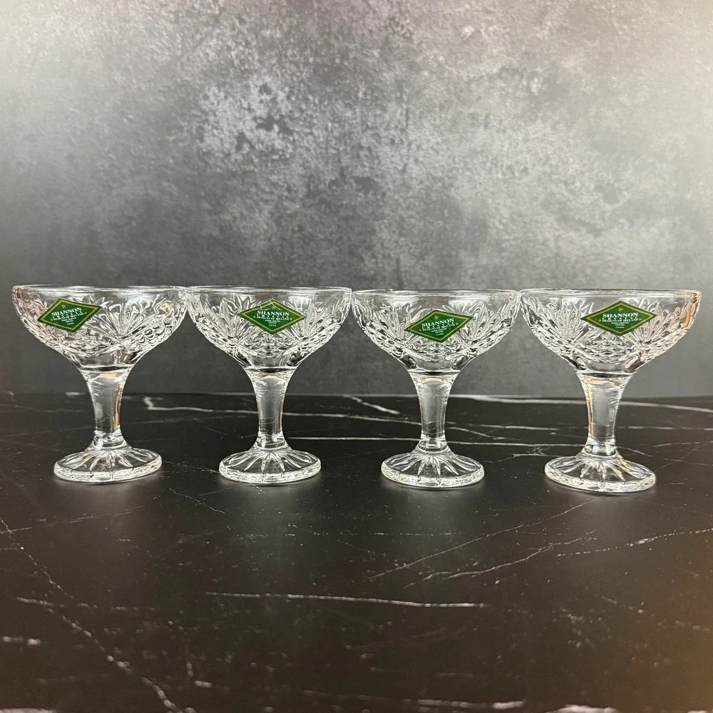 VTG Set of 4 Shannon Crystal Ireland Champagne Coupes‎ EUC!